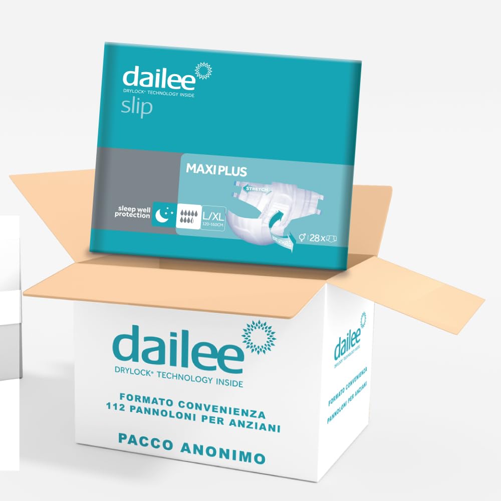 Dailee Slip L/XL - 112x Pannoloni Per Anziani a Mutandina - 4 Confezioni da 28 Pezzi, Assorbenza Maxi Plus 8,5 Gocce - Mutanda Assorbente Incontinenza Adulto