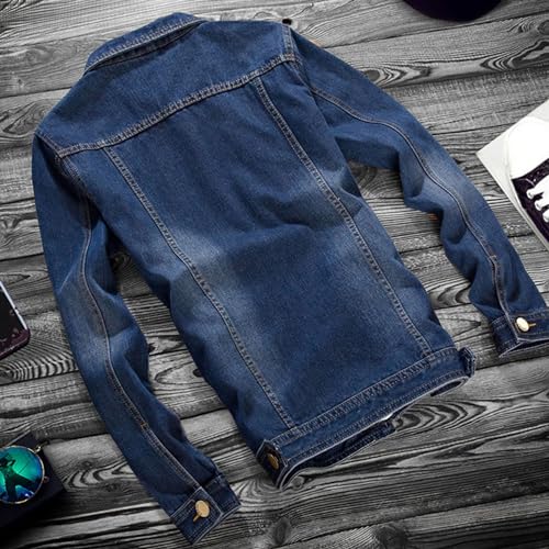Men's Button Pocket Denim Jacket Slim Fit Field Cowboy Coat Washed Classic Trucker Jean Jackets (Blue,Medium)2