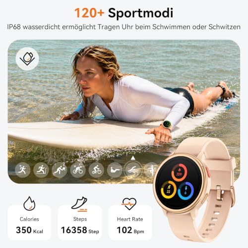 Smartwatch Damen Rund, 1.27" Smart Watch mit Telefonfunktion/Whatsapp,Uhren Damen mit Pulsuhr Schlafmonitor Schrittzähler Uhr… – Ansicht 5