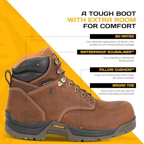 Carolina Bruno 6" Waterproof Broad Toe Work Boots for Men - Cushion Insole, EVA Midsole, Oil- & Slip-Resistant Rubber Outsole, EH Rated3