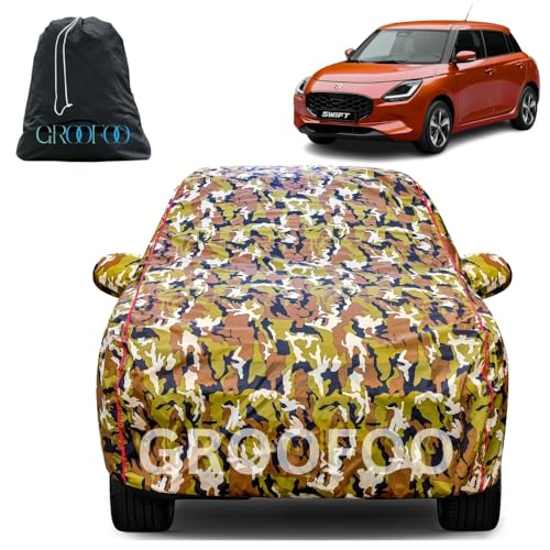 Image of GROOFOO Car Cover Compatible with Maruti Suzuki Swift | Camouflage, Waterproof, Dustproof, UV Protection | Military Jungle Design | Custom Fit, Triple Stitched | All Weather Body Cover