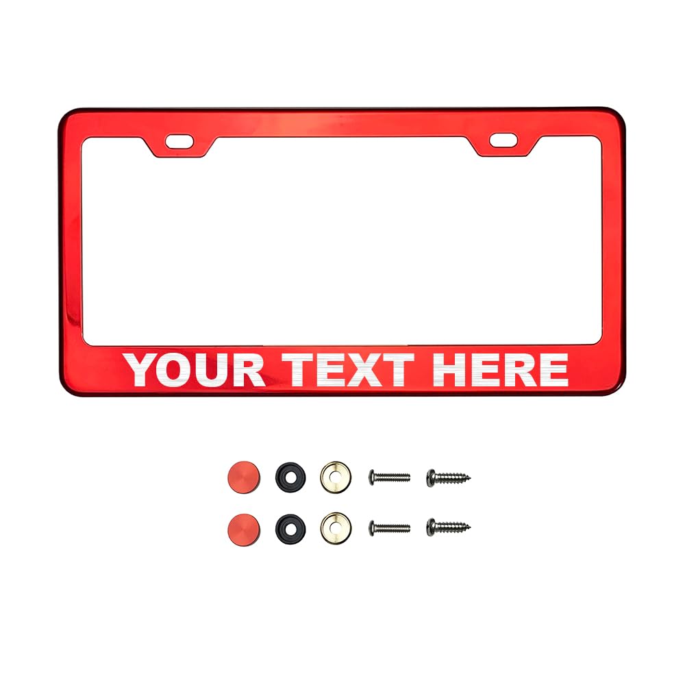 Customize Iridescent Neo Chrome T304 Stainless Steel License Plate Frame 8K Mirror Polish Finish, Rust-Resistant, Slim Design, Universal Fit, Includes Screw Caps, Washers &amp; Screws (Red Chrome)