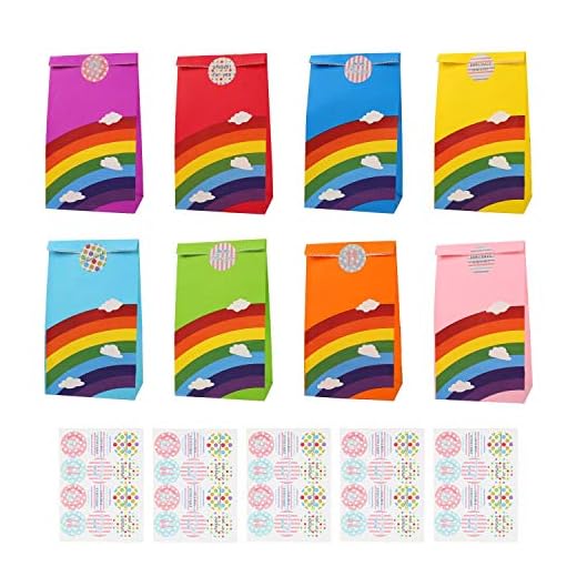 Ulikey 48 pcs Bolsa de Fiesta Arco Iris, Papel Regalo Bolsas, Bolsa de Regalo con Pegatinas, Fiesta de Cumpleaños Favores Bolsas para Niños Suministros Fiesta de Cumpleaños