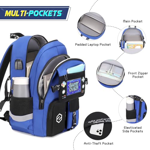 Boys Backpack, Cool Luminous Gamer School Backpacks for Boys with 14oz Insulated Water Bottle Lunch Bag Pencil Case, Kids Backpack Book Bags for Kindergarten Elementary Middle School4