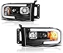 [For 2002-2005 Compatible with Dodge RAM 1500 2500 3500] OLED Neon Tube Black Projector Headlight Headlamp Assembly, Driver & Passenger Side