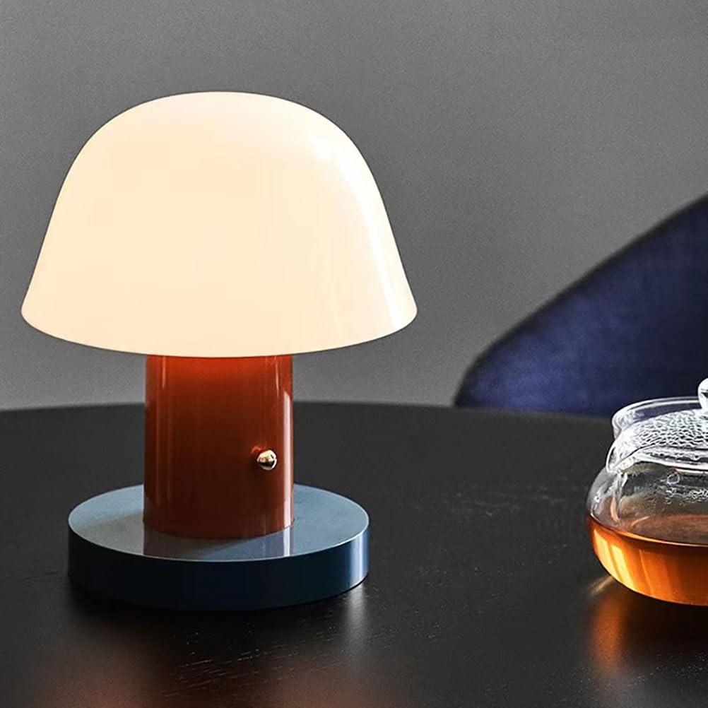 Pilz Lampe, LED Pilz Tischlampe Kabellos, Schreibtischlampe Touch Dimmbar mit USB-Aufladung, Mushroom Nachttischlampe,Tischleuchte Design Pilz, für Schlafzimmer, Wohnzimmer, BüRo,Rot