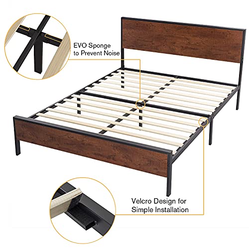 image for SHA CERLIN Heavy Duty Full Size Platform Bed Frame with Wood Headboard