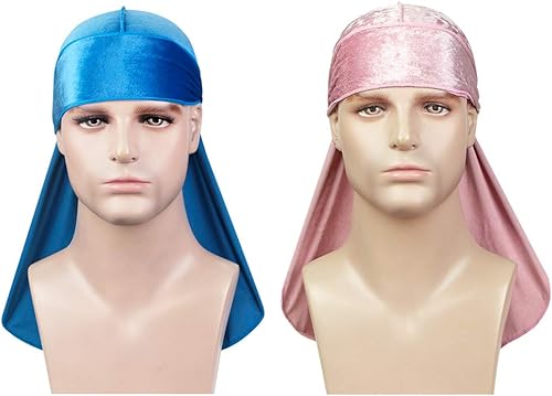 Miniatura 5 de 2 piezas de Durags ondulados (terciopelo Durag y terciopelo triturado) Envolturas suaves de alta calidad con cola extra larga perfectas para 360