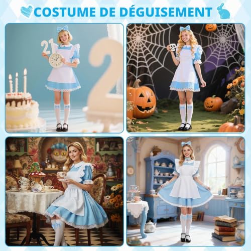 COYBTO Deguisement Adulte du Pays des Merveilles, Déguisement Femme avec Robe de Princesse, Serre Tête, Gants et Bas, Wonderland Costume Fille pour Halloween, Carnaval, Cosplay (S) – vue 7