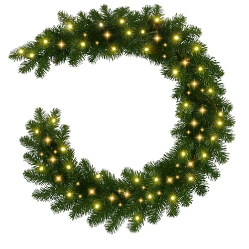 3M/9.8FT Christmas Garland, Christmas Garland with Lights Artificial Xmas Garland for Stairs Fireplace with 50 LED Lights, Holiday Wedding Party Christmas Decoration
