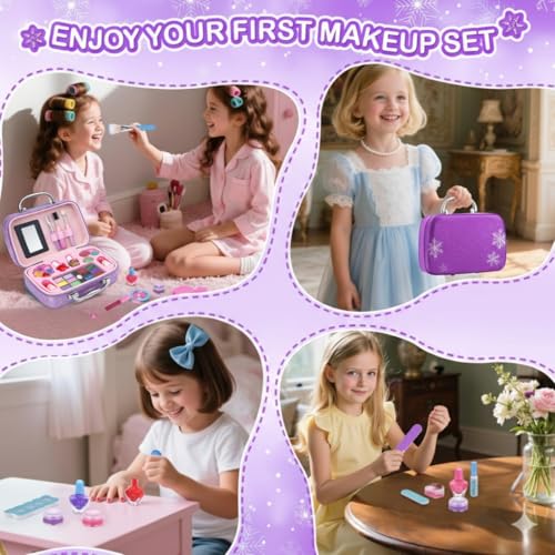 Image of PLUSPOINT Kids Makeup Kit Bag for Girl, Washable Makeup Set for Girls, Real Makeup for Kids, Girl Toys Princess Children Play Makeup Kit with Cosmetic Case Birthday Gifts for Girls Age 4 Year+