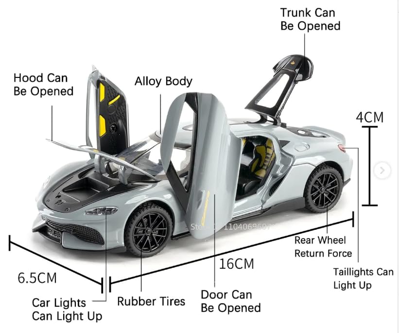 Image of Sky Tech Koenigsegg Gemera Toy Car 1:32 Exclusive Alloy Metal Pull Back Die-cast Car Diecast Metal Pullback Toy car with Openable Doors & Light, Music Boys Gifts Toys for Kids【Colors as Per Stock】