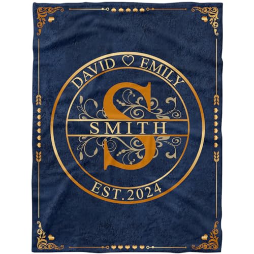 S90327 Wedding Blankets, Personalized Throw Wedding Blanket Initials Date Name, Custom for Him & Her, Anniversary Blanket Gift for Mom and Dad and Husband and Wife Fleece 30x40 50x60 60x80
