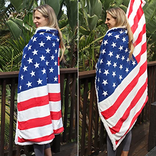 Us Flag Patriotic Sherpa Throw American Flag Blanket, Super Cozy Fleece Plush Bed Throw Tv Blankets Reversible For Bed Or Couch 50" X 60" | Usa Flag #TOP2