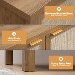 SICOTAS Rattan Sideboard Buffet Credenza Cabinet - 2 Pieces Large Farmhouse Kitchen Coffee Bar Cabinet with Rattan Storage - Boho Wood Chest Storage Cabinet for Entryway Living Room - Oak SICOTAS Rattan Sideboard Buffet Credenza Cabinet 2 Pieces Large Farmhouse Kitchen Coffee Bar Cabinet with Rattan Storage Boho Wood Chest Storage Cabinet for Entryway Living Room Oak