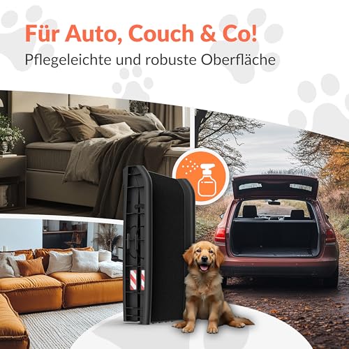 CADOCA® Hunderampe Auto klappbar 90kg kompakt 156x40cm Tragegriff Sicherungsbügel Reflektoren Trinknapf Hund Katze rutschfest leichte Einstiegshilfe