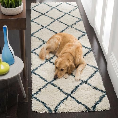Image of Carpet for Hallway, Kitchen, and Modern Interiors, Cozy Shag Runner for Living Room, Entryway & Office Decor Size 1.5x4 feet Ivory Blue Box