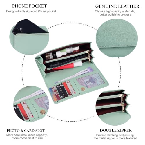Image of Steve Jhonson Leather Wallet for Women - Mini Hand Purse with Card Holder - Women Stylish Clutch Purse - Cute Mini Ladies Wallet for Daily Use - Fancy Ladies Purse with Slim Design (Light Green)