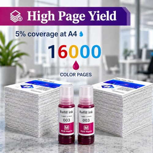 Image of ROHINK Compatible Ink for Epson L3110, L3150, L3250, L3252, L3115, L3116, L3101, L3210, L3215, L3216, L3151, L3152, L3156, L5190 Printers (003 Magenta Pack 2)