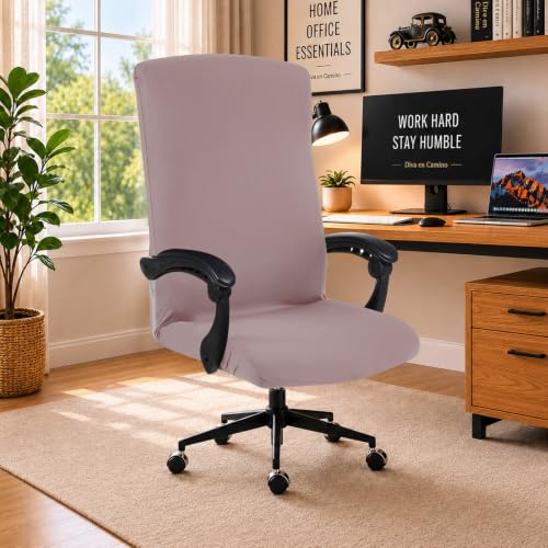 Image of Elastic Computer Chair Cover with Durable Zipper - Protective Removable Washable Universal Office Desk Chair Seat Slip Cover - Stretchy Soft Anti-dust Desk Chair Seat Protector for Dogs, Cats, Pets
