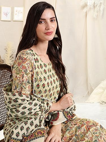 Image of MIRCHI FASHION Women's Straight Fit Pure Cotton Printed Kurta Set with Dupatta and Trouser