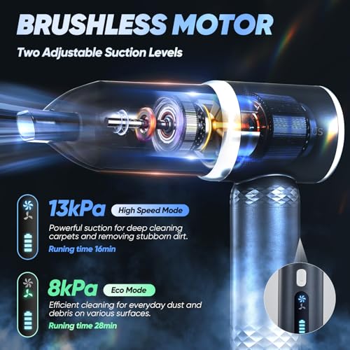 Image of SakerPlus Mini Vacuum Cleaner, 3 in 1 Cordless Handheld Vacuum Cleaner, 13000Pa High Power Car Vacuum Cleaner with Brushless Motor,Adjustable Car Vaccum Portable Cordless for Cars,Desktop-DBS03
