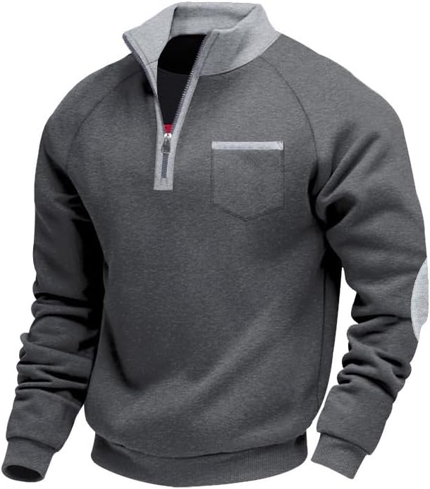 Men's Quarter Zip Pullover - Stand Collar Sweatshirt with Pockets Casual Wear for Vacation Daily Use