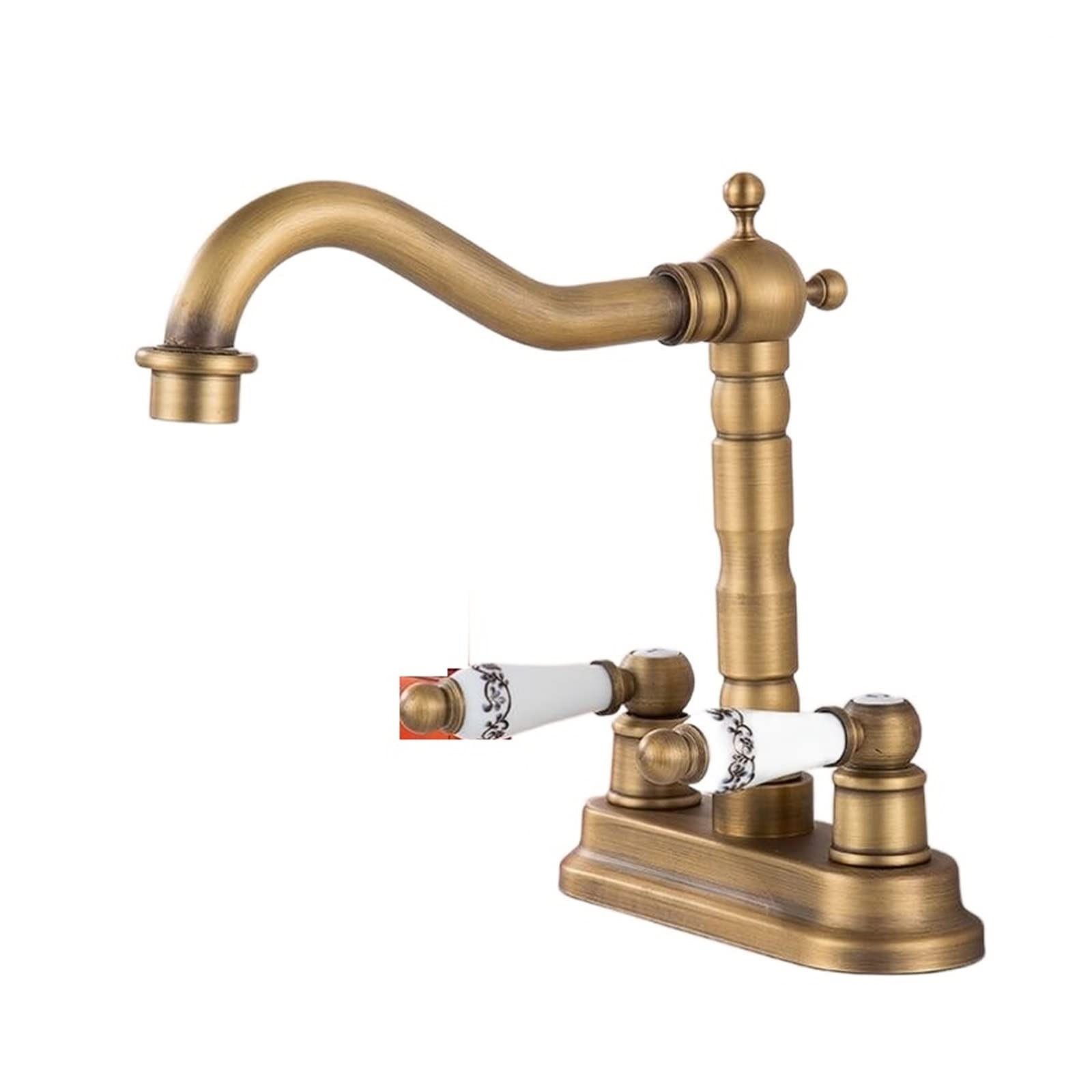 Robinet de lavabo laiton antique vintage chic à double poignée artisanale