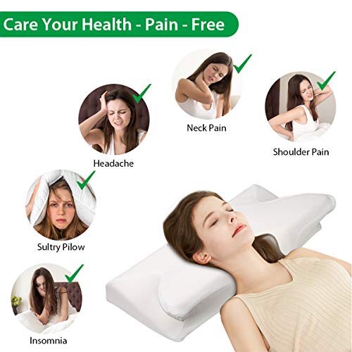 Valinks Cervical Pillow For Neck Pain, Contour Memory Foam Pillow For Side Sleepers, Back & Stomach Sleepers, Ergonomic Orthopedic Bed Sleeping Pillow For Pain Relief With Pillowcase (White, Standard) #TOP5