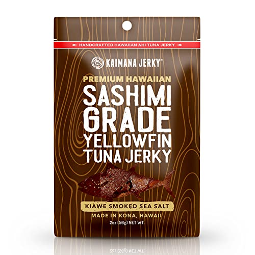 Kaimana Ahi Tuna Jerky Kiawe Smoked Sea Salt 2 Ounce - Soft and Tasty - Premium Fish Jerky Made in the USA. High in Omega 3's, All Natural and Wild Caught