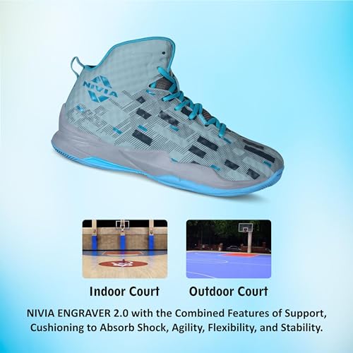 Image of Nivia Engraver 2.0 Basketball Court Shoes for Men,Durable Rubber Sole, Indoor & Outdoor Court Shoes, Soft Cushion NR EVA Inner Insole, High-Performance Footwear for Basketball Enthusiast