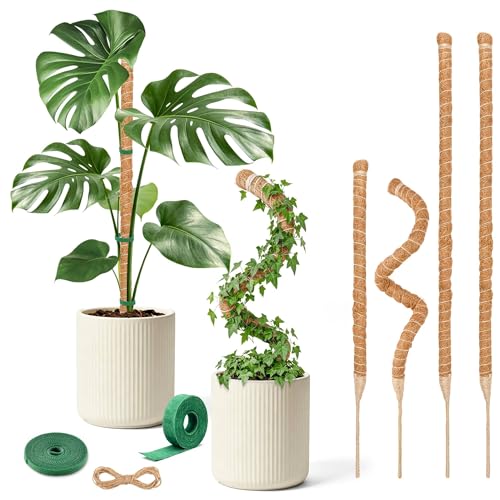 4 Pack Moss Pole 2 Pack 28 & 2 Pack 48 Bendable Monstera Plant Support Plant Stakes for Climbing Indoor Plants Coco Coir Moss Pole for Potted Plants Pothos Philodendron