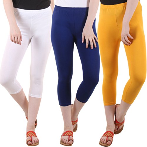 Image of DIAZ Women's Super Combed Cotton Elastane Stretch Slim Fit Printed Capri -Pack of 3