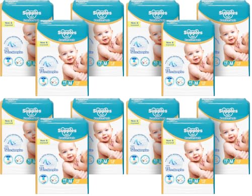Image of Amazon Brand - Supples Premium Baby Diaper Pants | 216 Baby Diapers | Medium | 7-12 Kg | 72 x 12 Packs | 12 Hrs Absorption | Cushiony Cotton Soft Fabric | Phthalates-Free | Triple Leak Guard