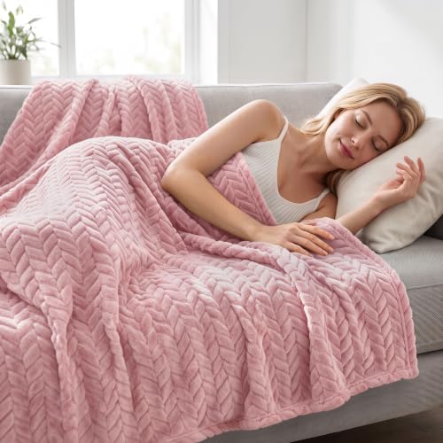 Image of Exclusivo Mezcla Fleece Blanket King Size for Bed, Pink Soft Plush Bed Blanket, Lightweight Flannel Throws for All Seasons, 90x104 Inches