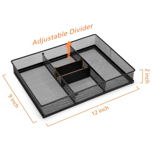 Caxxa Mesh 3 Slot Desk Drawer Organizer With Two Adjustable Dividers - Black #TOP4