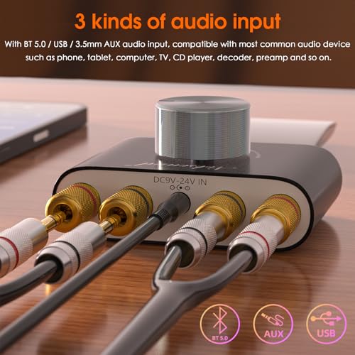 Image of Nobsound Mini Bluetooth 5.0 Stereo Amplifier for Passive Speakers | 50W x 2 with AUX, USB Audio and Bluetooth Inputs, PC Sound Card Function and Power Supply for Home or Office Speakers (Black)