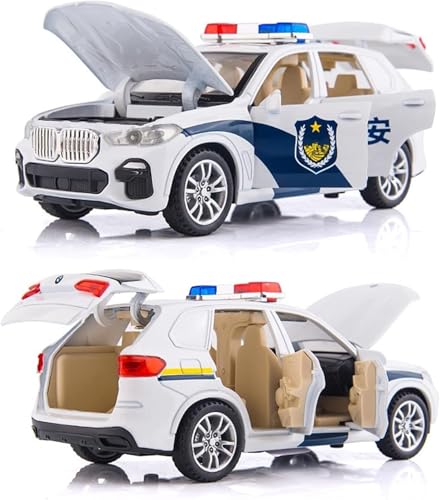 Image of Exclusive Alloy Metal Pull Back Die-cast Car Scale Model with Sound Light Mini Auto Toy for Kids Metal Model Toy Car with Sound and Light?New Version? (1.32 Scale B-M-W-X7 Police - White)