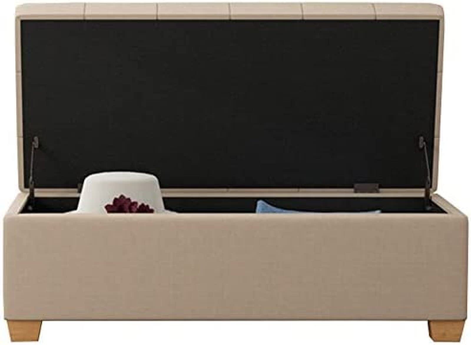 Banc coffre de rangement en tissu avec assise en bois massif