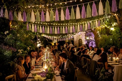 Image of Dusty Sage Green Purple Lavender Party Decorations Paper Tassel Garland Banner Streamers Wildflower Fairy Birthday Baby Shower Wedding Bachelorette Tea Party Nursery Wall Hanging Decor
