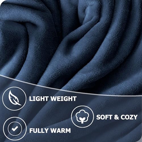 Image of HOMEKART Premium Flannel Fleece Blanket for Single Bed, Super Soft Plush Lightweight All Season Blanket, Solid Cozy Bed Throw for Bedroom, Sofa, Couch, Travel & Camping, 152 x 228 cm (Dark Blue)