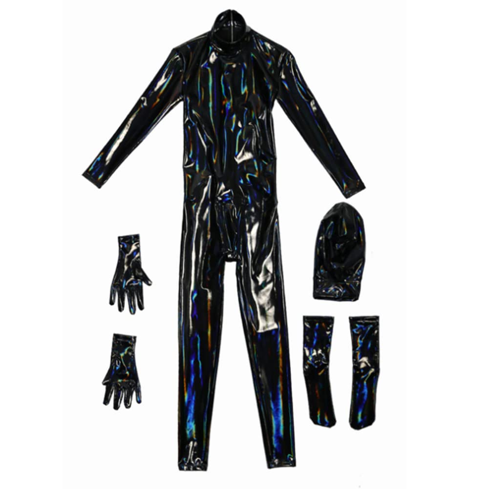 Sexy Uomo Latex Wet Look Catsuit Pelle Verniciata Bundle Installa Tutto Compreso