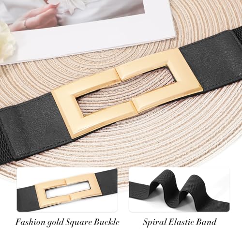 Wide Belts for Women Fashion Elastic Belt for Dresses Vintage Waist Belt Ladies Stretchy Belt Gold Buckle3