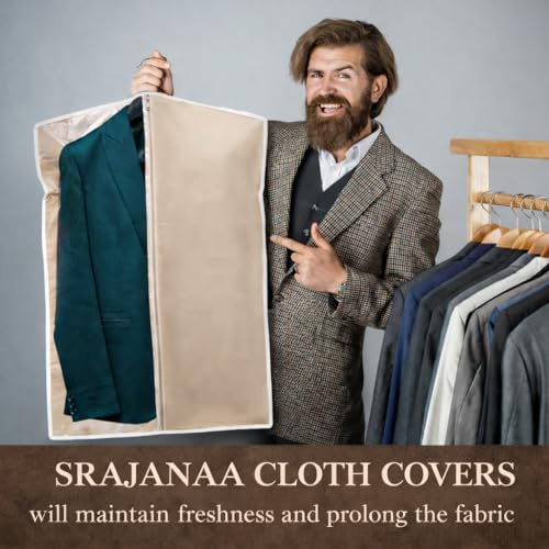 Image of Men's Moisture-Proof Coat Suit Blazer Cover | Garment Covers with Transparent Side | Beige Suit Protector for Closet & Travel | Blazer Storage Bag for Men | Set of 3 Height-36 inch
