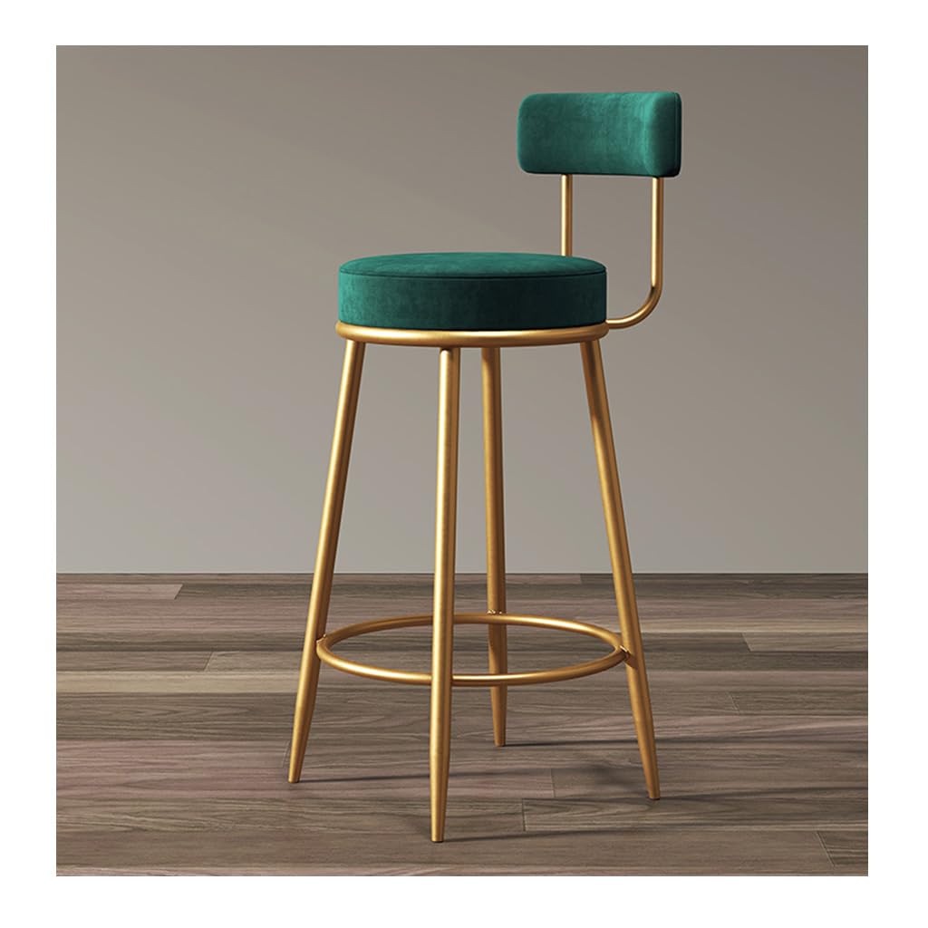 AYCDL Bar Stools Set Of 1,Counter Height Bar Stools With Back, Modern Velvet Fabric Stools With Metal Leg And Footrest,Dining Chairs For Kitchens,Armless Barstool Cha,Green-75CM/29.5IN