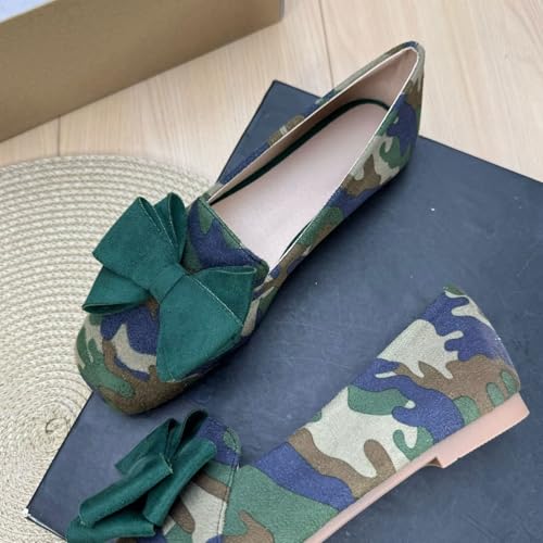 Image of WENJIAZHIZHI Square Toe Bow Ballet Slip-On | Classic Suede Finish,Chic Bow Detail,Effortless Everyday Style,Wedding Party Office,Plus Size Available