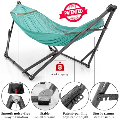 Image of Tranquillo Combo x2 Hammocks with Stand for Outside & Tree Straps, Heavy Duty Hammock with Stand 600lbs for Indoor Outdoor Patio Backyard, x2 Hammocks for 2 Person (Combo - Sky, Medium)