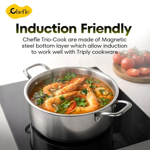 Image of Trio-Cook Triply Stainless Steel Saucepot | Casserole | Biryani Handi with Lid (28cm | 8Liter)