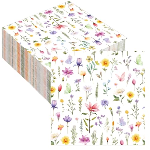 40 Pièces Serviette en Papier Motif Fleurs Serviette De Table Serviettes Jetables Pour Décoration de Table Printemps Été Fêtes de Jardin Mariage Anniversaire Communion Pique Nique Baby Shower