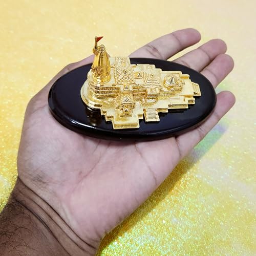 Image of ARNAVIRA Gold Plated Ram Mandir Ayodhya 3D Model with Base for Pooja Room /Car Dashboard /Gifting (Ayodhya Ram Mandir, Small)